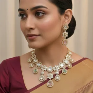 Multicolor Teardrop Kundan Polki Necklace Set