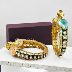 Peacock Motif Polki Stone Kada Bangles