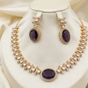 Alternative view of Classic Kundan Necklace with Stone, Amethyst