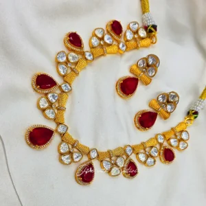 Ruby Polki Necklace Set with Teardrop Stones