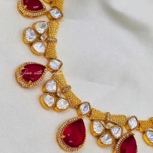 Ruby Polki Necklace Set with Teardrop Stones Online
