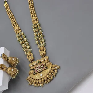Heritage Gold look Long Necklace with Jhumkis - Image 4