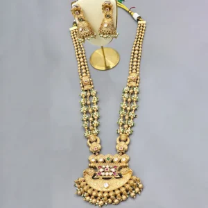 Heritage Gold look Long Necklace with Jhumkis - Image 3