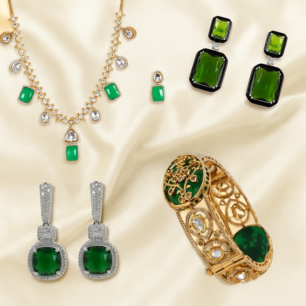 Trendy green emerald artificial jewelry