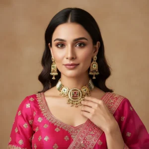 Alternative view of Kundan Necklace Set with Multi-Layer Beads