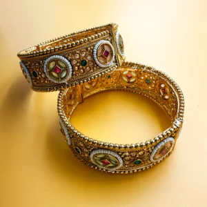 Alternative view of Antique Gold-Plated Kundan Meenakari Kada Bangles