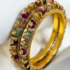 Multicolor Kundan Crystal Gold Finish Bangles