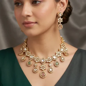 Shop Multicolor Teardrop Kundan Polki Necklace