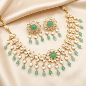 Alternative view of Kundan Floral Gold-Plated Necklace & Drop Earrings