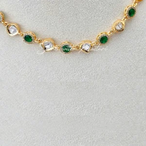 Slim Kundan Choker with Green Stones - Traditional Necklace
