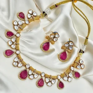 Alternative view of Smita Necklace Set with Premium Polki & Stone, Pink