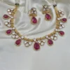 Smita Necklace Set with Premium Polki, Pink
