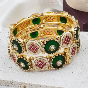 Emerald Stone Kundan Pearl Kada Bangles