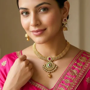 Sree Kundan & Stone Necklace with Jhumkis