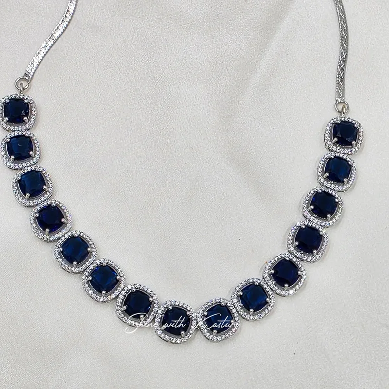 Shaya American Diamond Necklace with Stones, Blue - Image 3