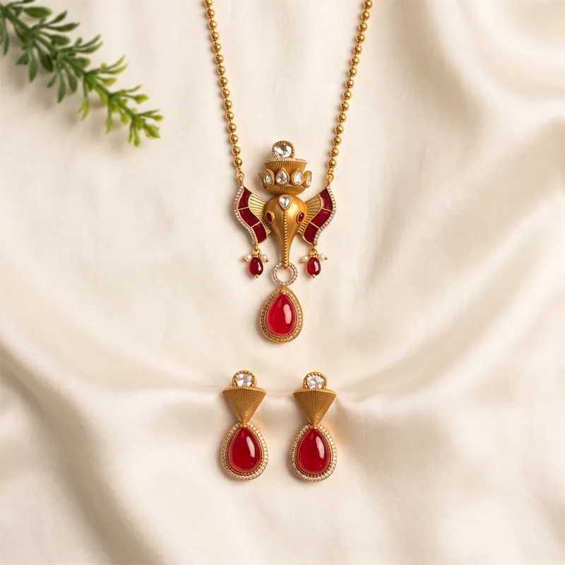 Ethnic Ganpati Necklace with Earrings - Image 4