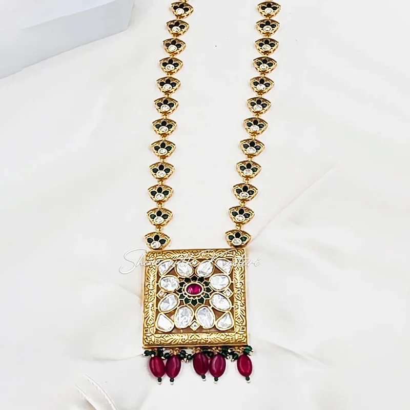 Royal Long Necklace with Kundan & Stones, Ruby - Image 3