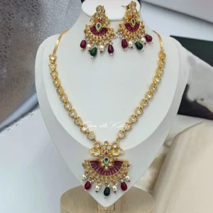 Alternative view of Statement Polki Kundan Long Necklace with Moti Drops