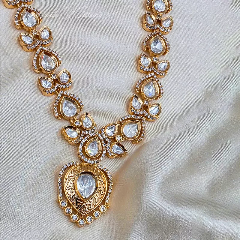 Polki Teardrop Kundan Necklace Set - Image 2