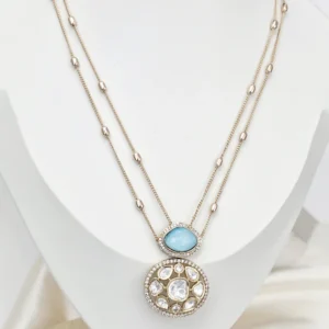 Marble-Moissanite-Double-Layer-Pendant-Necklace,-Blue