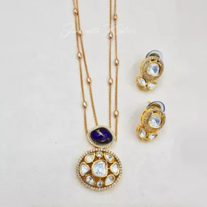 Marble Moissanite Double Layer Pendant Necklace, Dark Blue