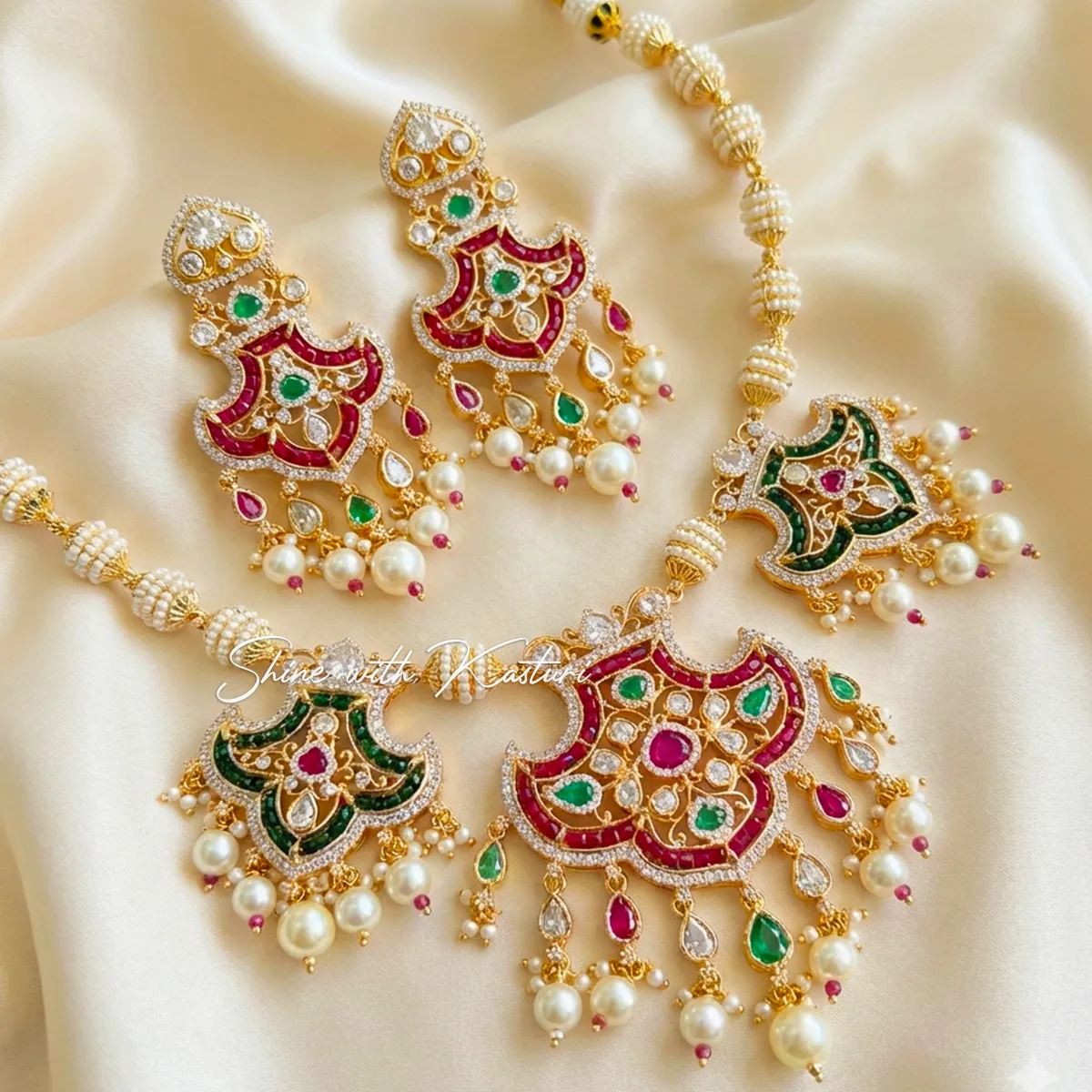 Polki Multicolor Pearl Necklace Set