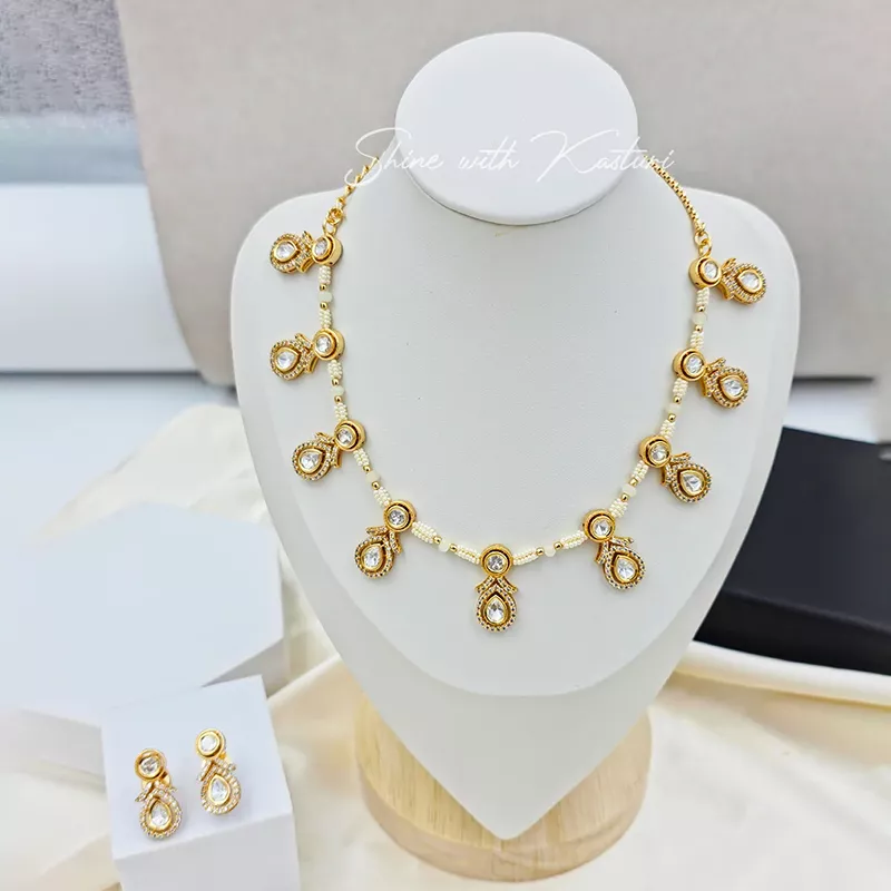 Pearl Drop Polki Necklace Set