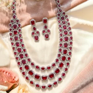 Royal Crimson Layered Statement Necklace Set