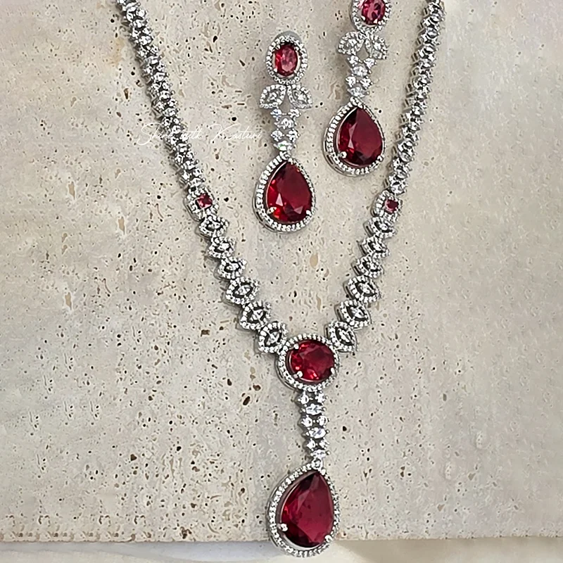 Zia Ruby Elegance AD Necklace Set - Image 3
