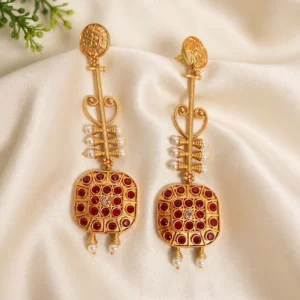 Satin Gold Plated Long Earrings