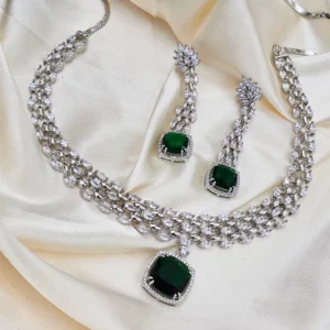 Alternative view of Selene CZ & Stone Necklace Set, Green