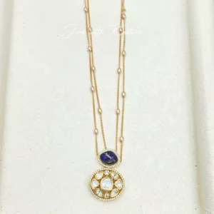 Alternative view of Marble Moissanite Double Layer Pendant Necklace, Dark Blue