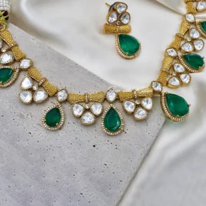 Alternative view of Smita Necklace Set with Premium Polki & Stone, Green