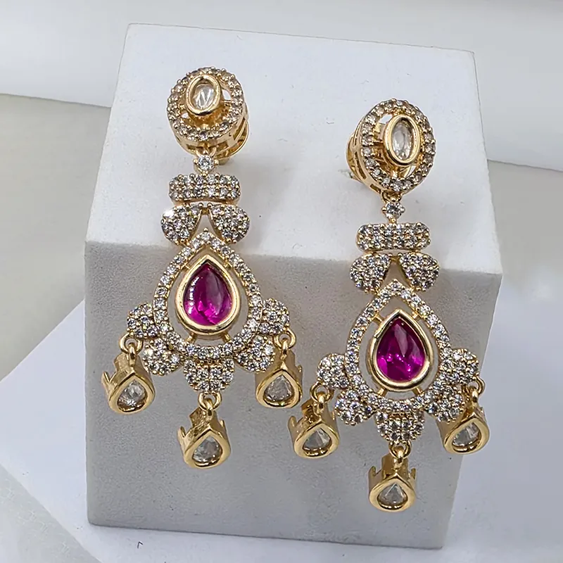Ruby Teardrop Bridal Necklace Set with CZ - Image 4