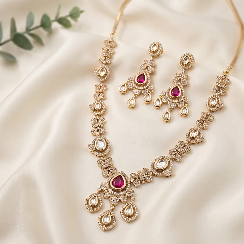 CZ Teardrop Bridal Necklace Set