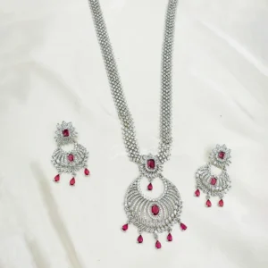 Alternative view of Ruby Crystal Bridal Necklace with Statement Pendant