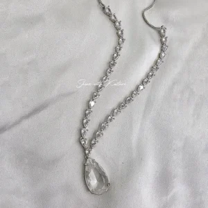 Alternative view of Crystal Teardrop Necklace Set with Matching Earrings