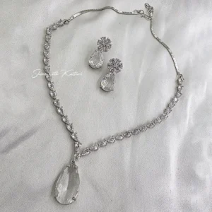 Crystal Teardrop Necklace Set with Matching Earrings