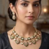 Drop Kundan Necklace Set with Earrings, Green