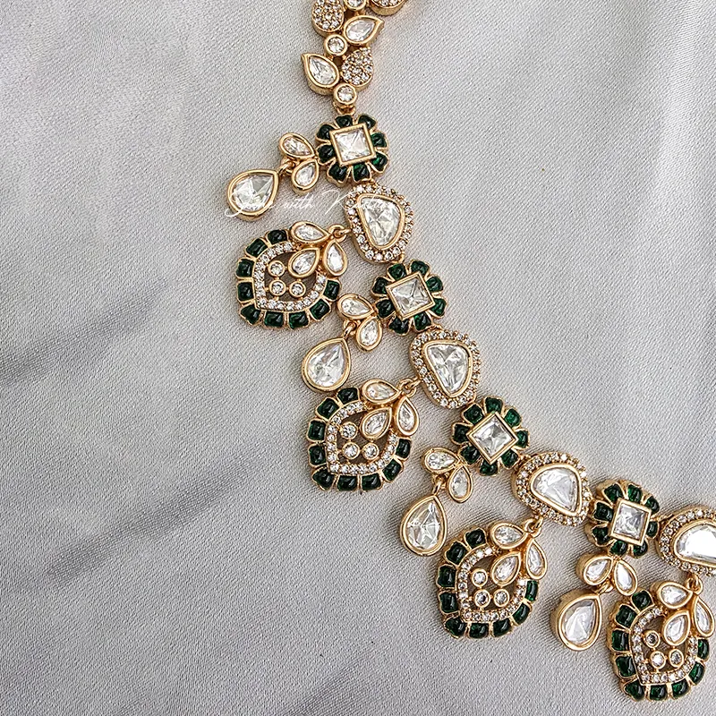 Drop Kundan Necklace Set with Earrings - Image 3