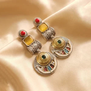 Dual-Tone Kundan Earrings with Stones