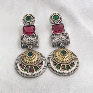 Dual-Tone Kundan Earrings with Stones