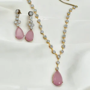 Elara Pink Teardrop CZ Necklace Set
