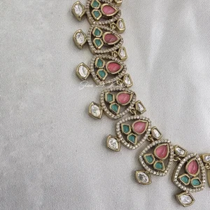 Alternative view of Blush Pink & Emerald Kundan Statement Necklace