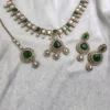 Emerald Teardrop Kundan Necklace Set