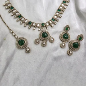 Emerald Teardrop Kundan Necklace Set