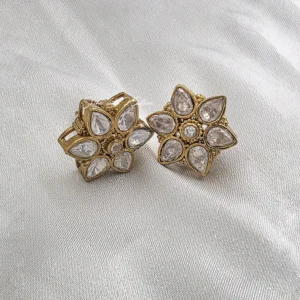 Alternative view of Gold Kundan Floral Stud Earrings