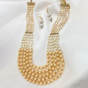 White Glow Pearl Layered Necklace Set with Earrings