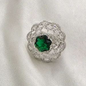 Green Crystal Floral Statement Ring