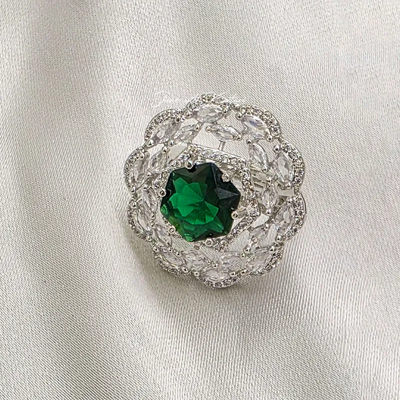 Green Crystal Floral Statement Ring